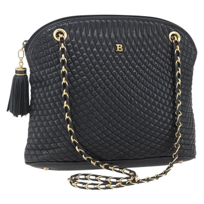 Bally Vintage Chain Shoulder Bag Quilted Leather, BLACK, LEATHER, Shoulder bag