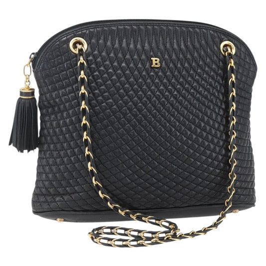 Bally Vintage Chain Shoulder Bag Quilted Leather, BLACK, LEATHER, Shoulder bag