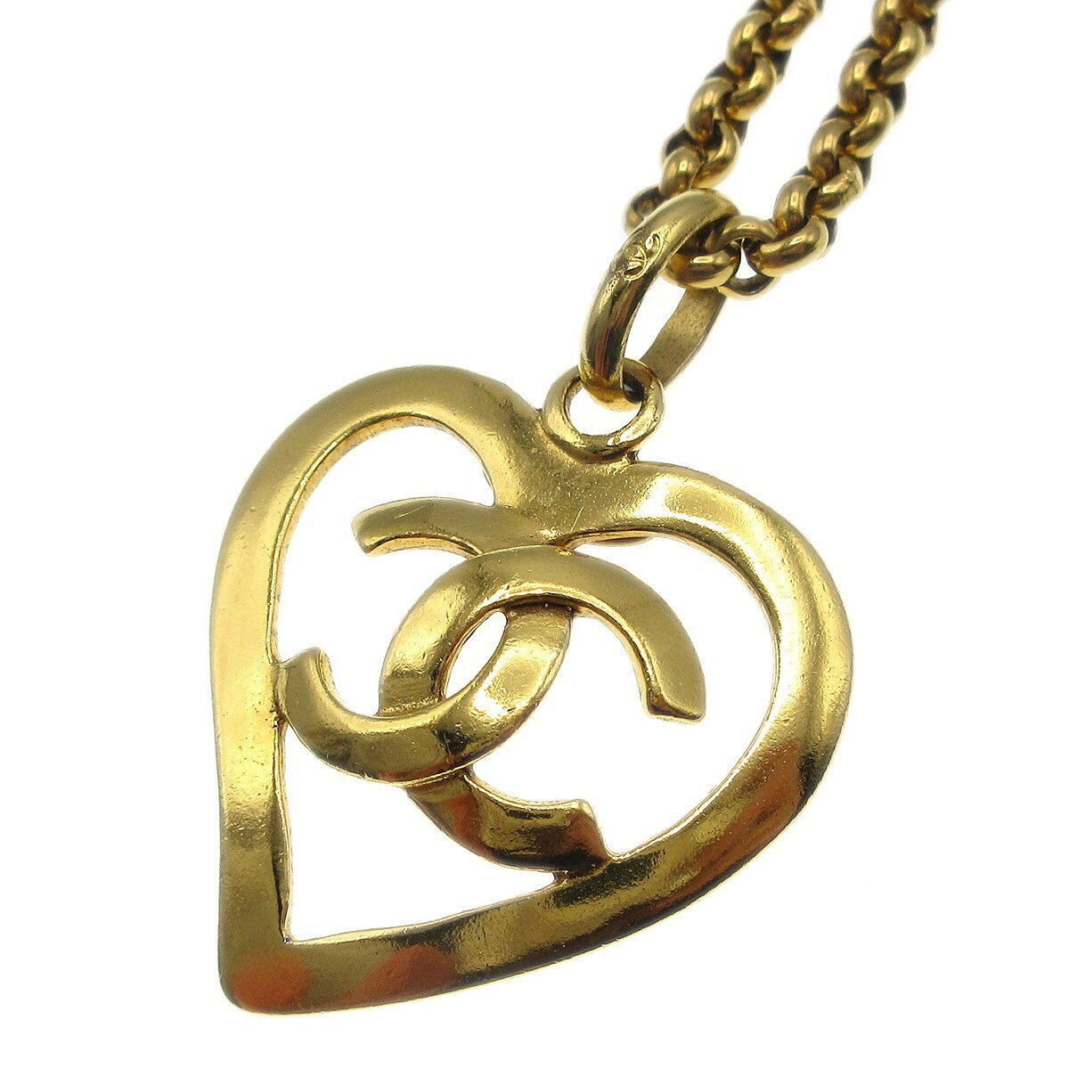 Chanel CC Heart Pendant Necklace Metal, GOLD, GOLD_PLATED, Necklace