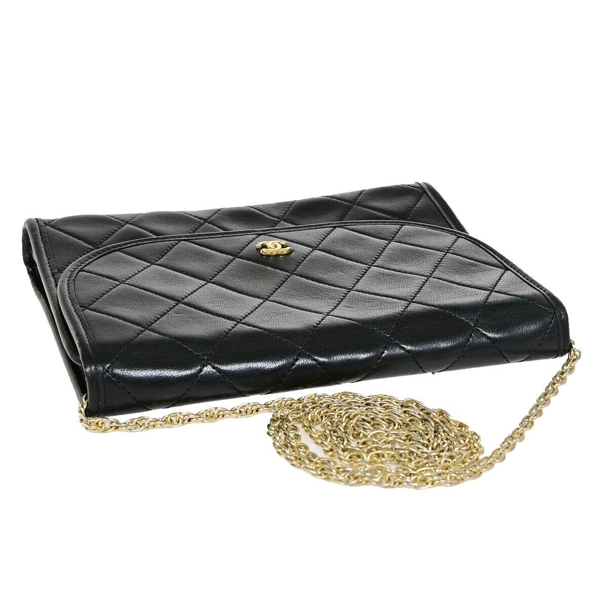 Chanel Vintage Round Flap Bag Quilted Lambskin, BLACK, LEATHER, Handbag