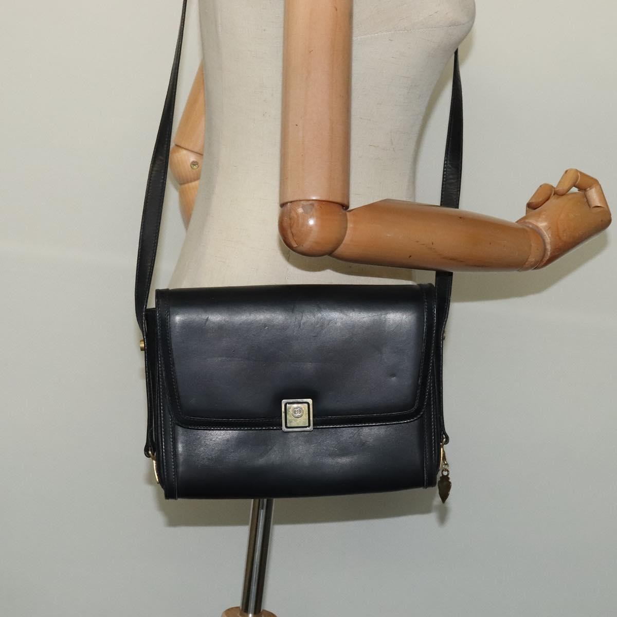 Gucci Vintage Flap Crossbody Bag Leather, BLACK, LEATHER, Shoulder bag