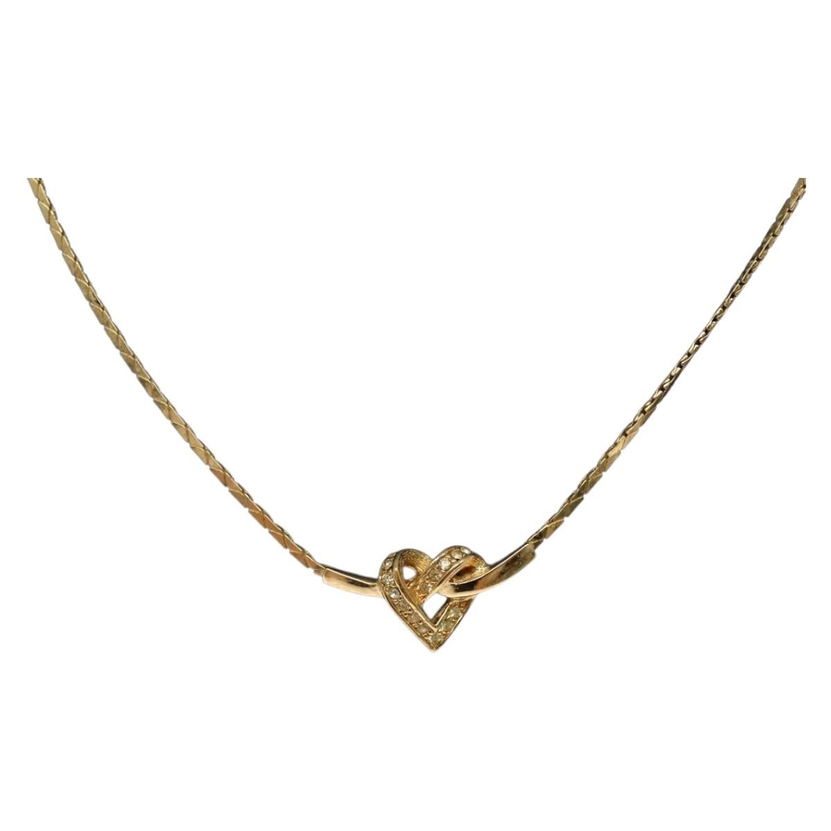 Christian Dior Logo Heart Pendant Necklace Metal with Crystal, GOLD, METAL, Necklace