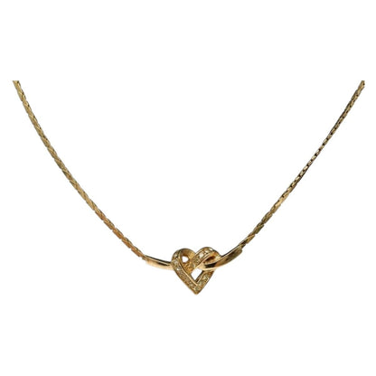 Christian Dior Logo Heart Pendant Necklace Metal with Crystal, GOLD, METAL, Necklace