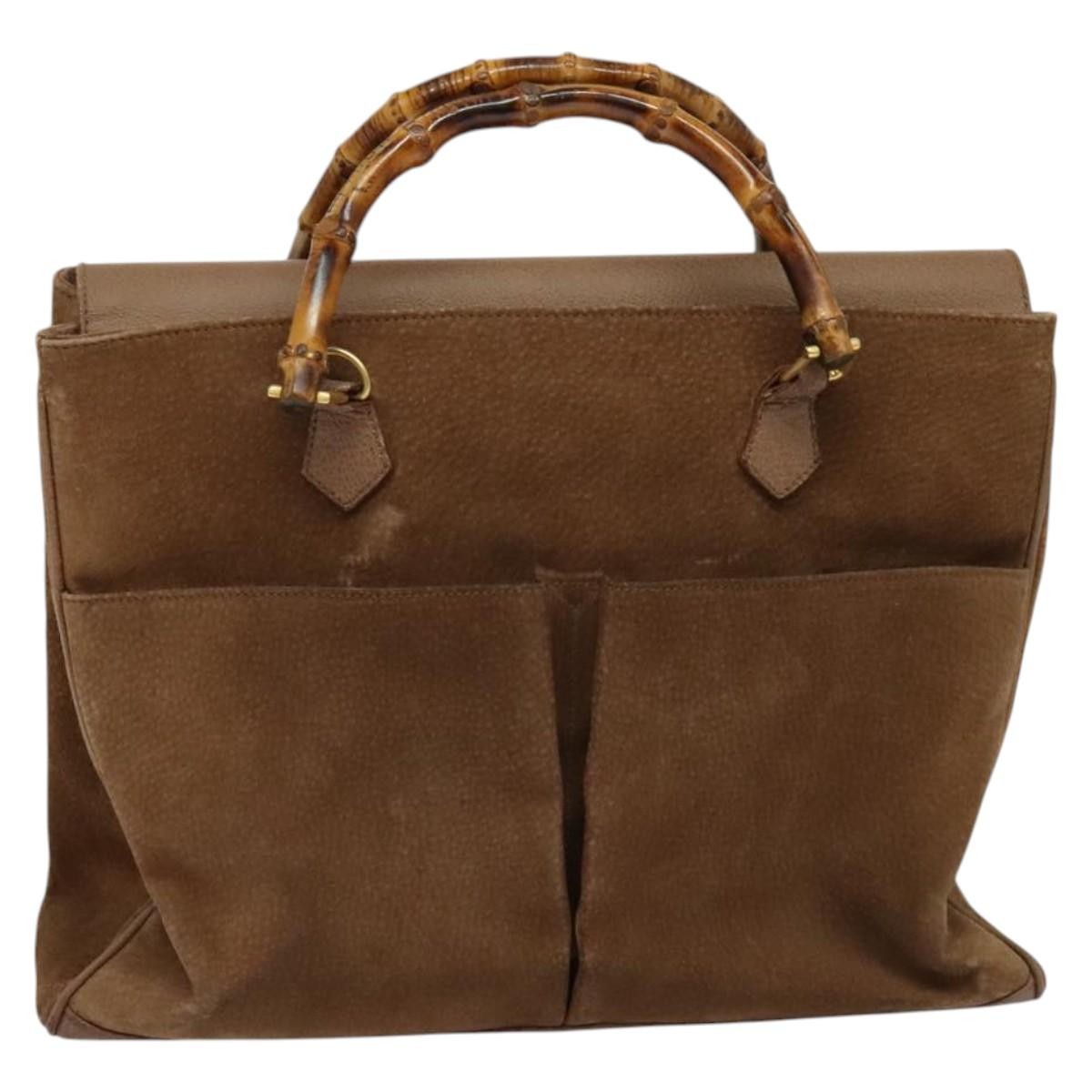 Gucci Bamboo Handle Tote Suede, BROWN, SUEDE, Tote bag