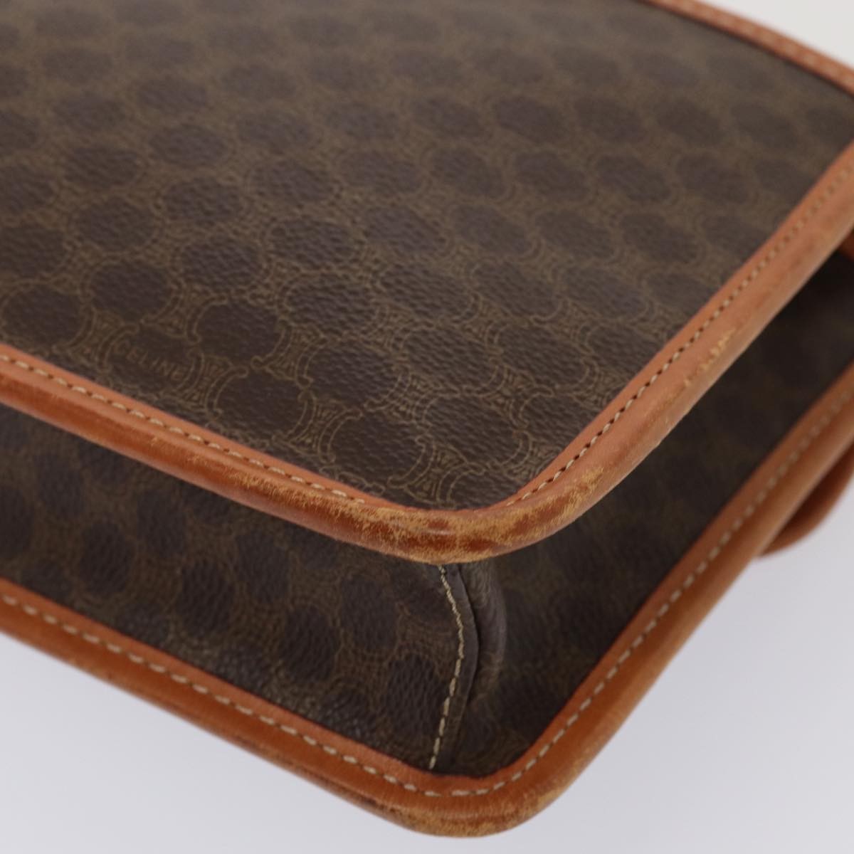 Celine Vintage Macadam Circle Logo Shoulder Bag Canvas and Leather, BROWN, CANVAS, Shoulder bag