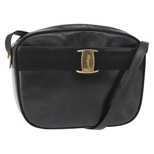Salvatore Ferragamo Vala Shoulder Bag Leather, BLACK, LEATHER, Shoulder bag