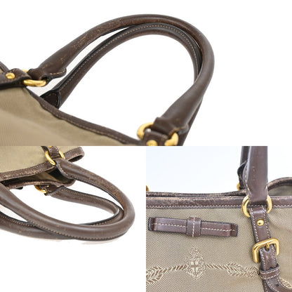 Prada Logo Convertible Tote Canvas with Leather, BROWN, CANVAS, Tote bag