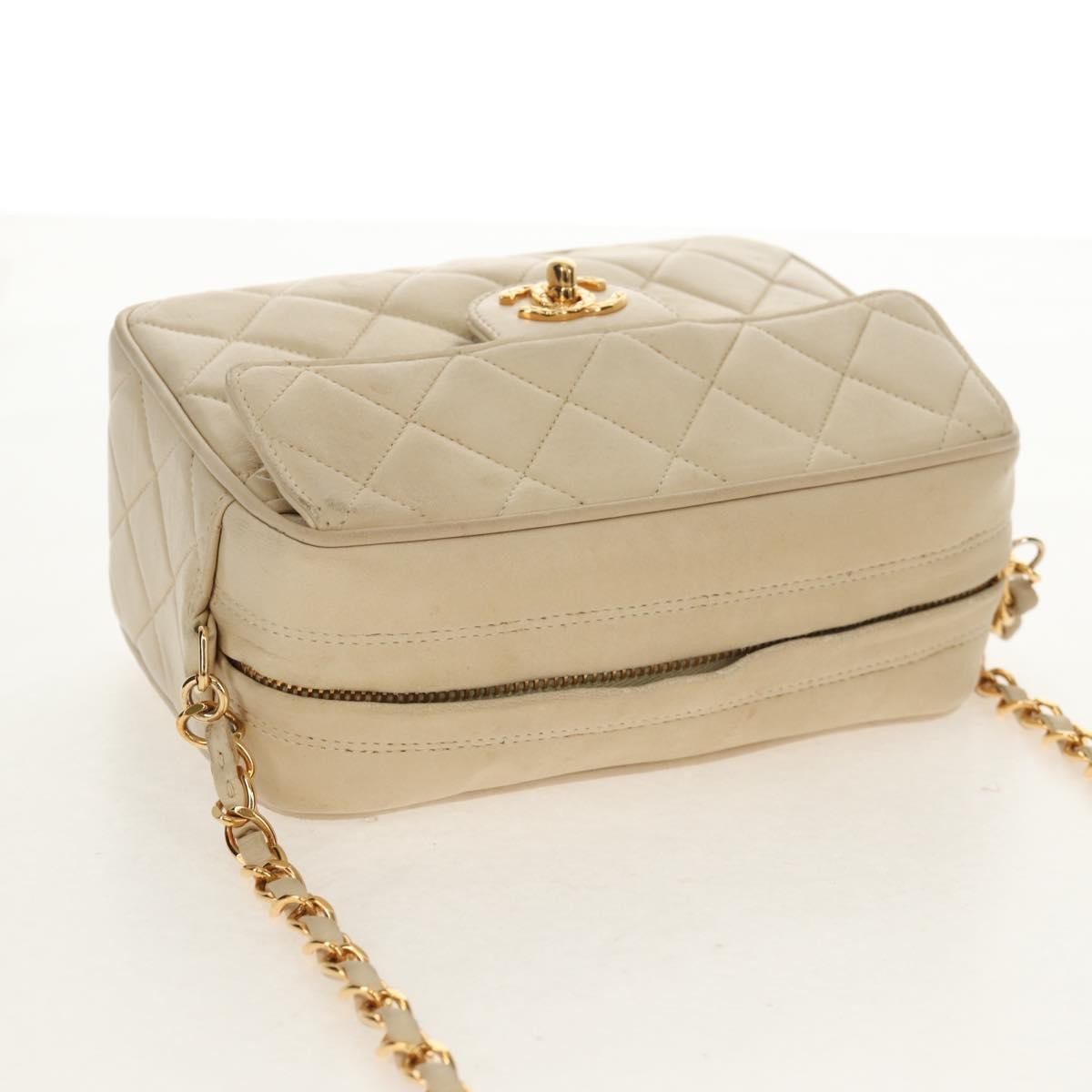 Chanel Chain Flap Shoulder Bag Quilted Lambskin, BEIGE, LEATHER, Shoulder bag