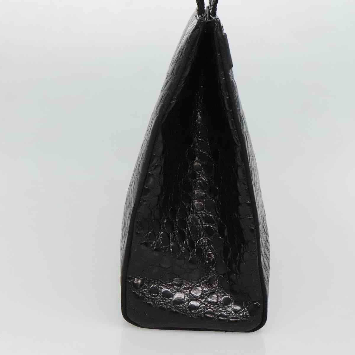 Salvatore Ferragamo Vintage Vara Bow Tote Lizard Embossed Leather, BLACK, LEATHER, Tote bag