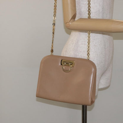 Salvatore Ferragamo Vintage Gancini Chain Shoulder Bag Leather, BEIGE, LEATHER, Shoulder bag