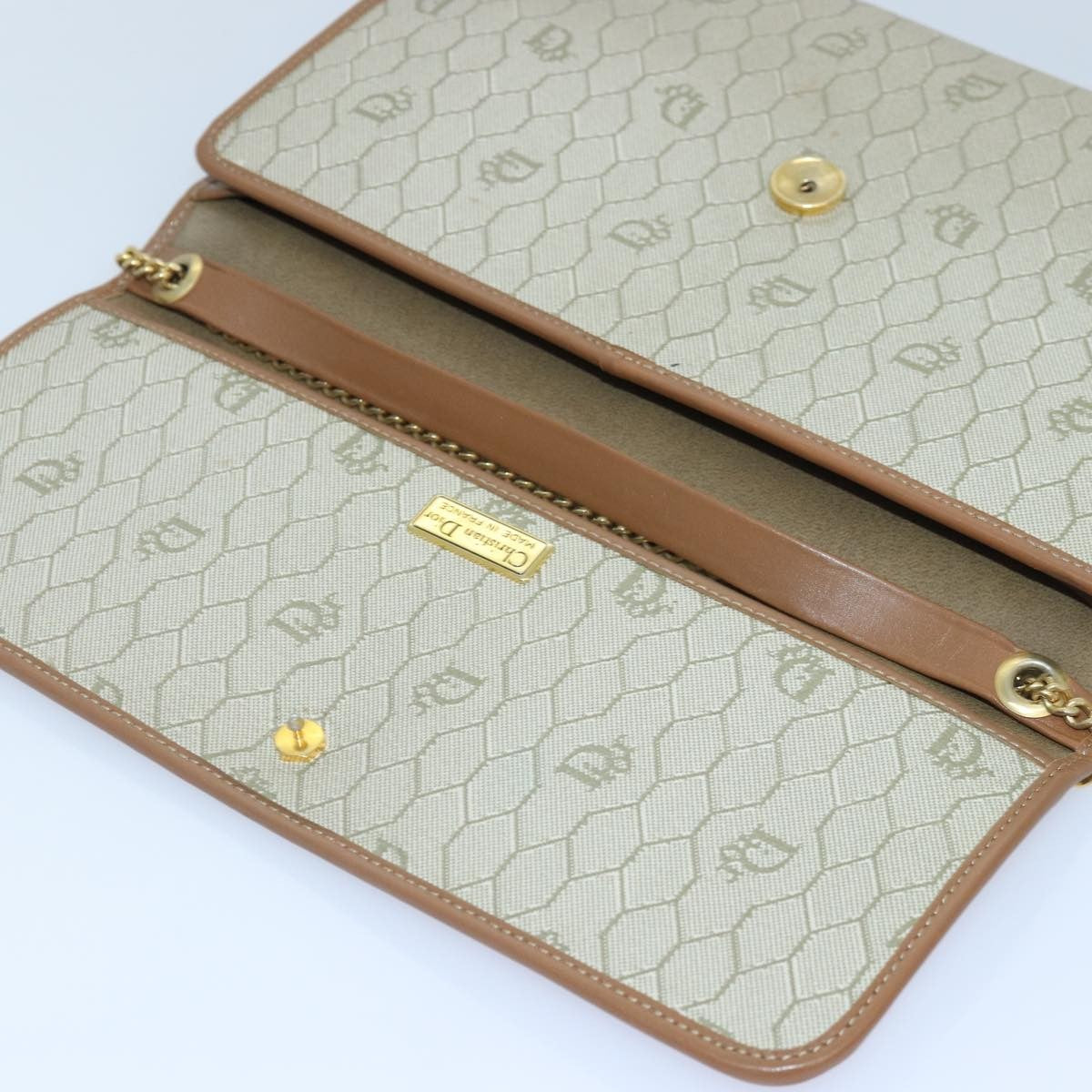 Christian Dior Vintage Honeycomb chain Canvas, BEIGE, PVC, Shoulder bag