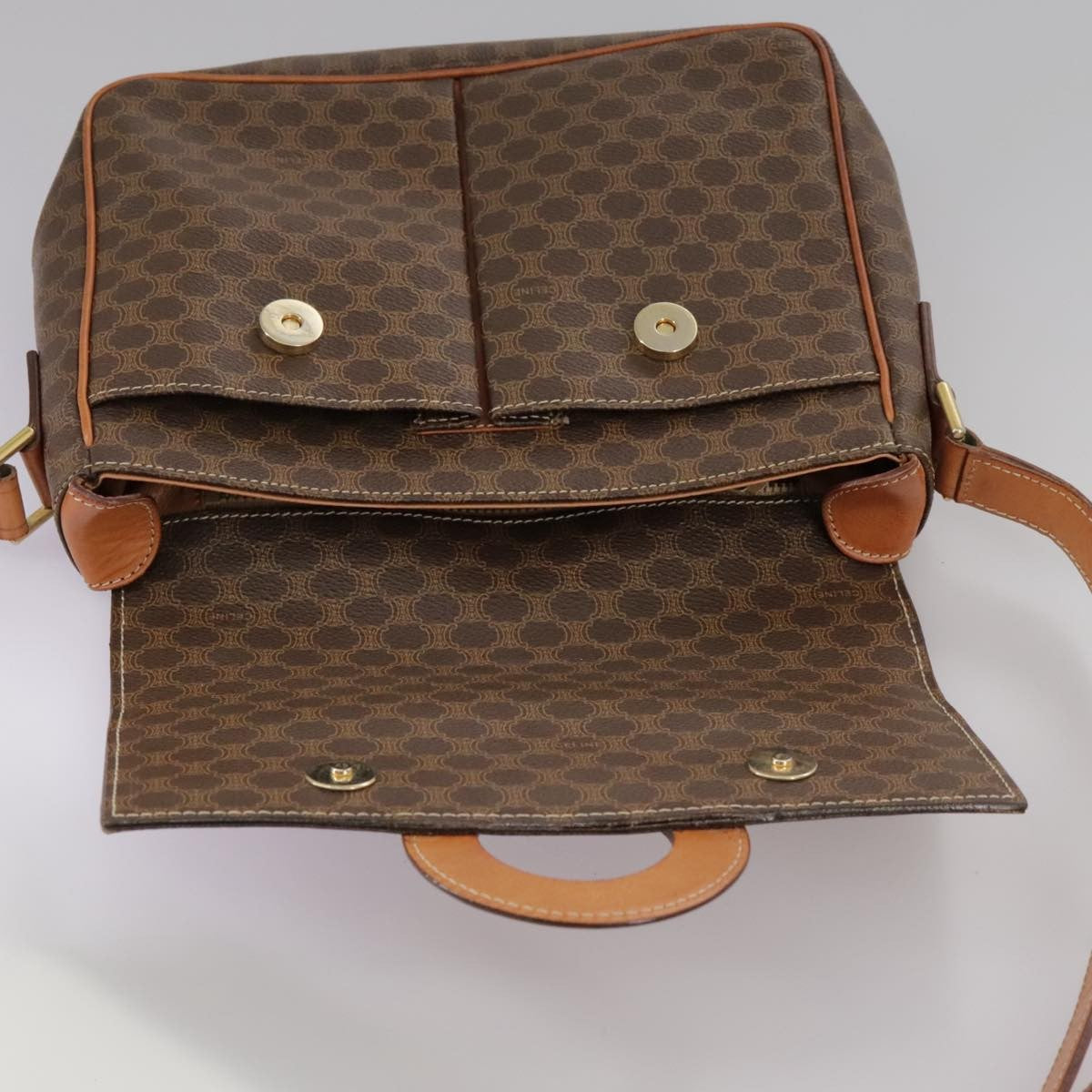 Celine Macadam Shoulder Bag PVC Leather, BROWN, CANVAS, Shoulder bag