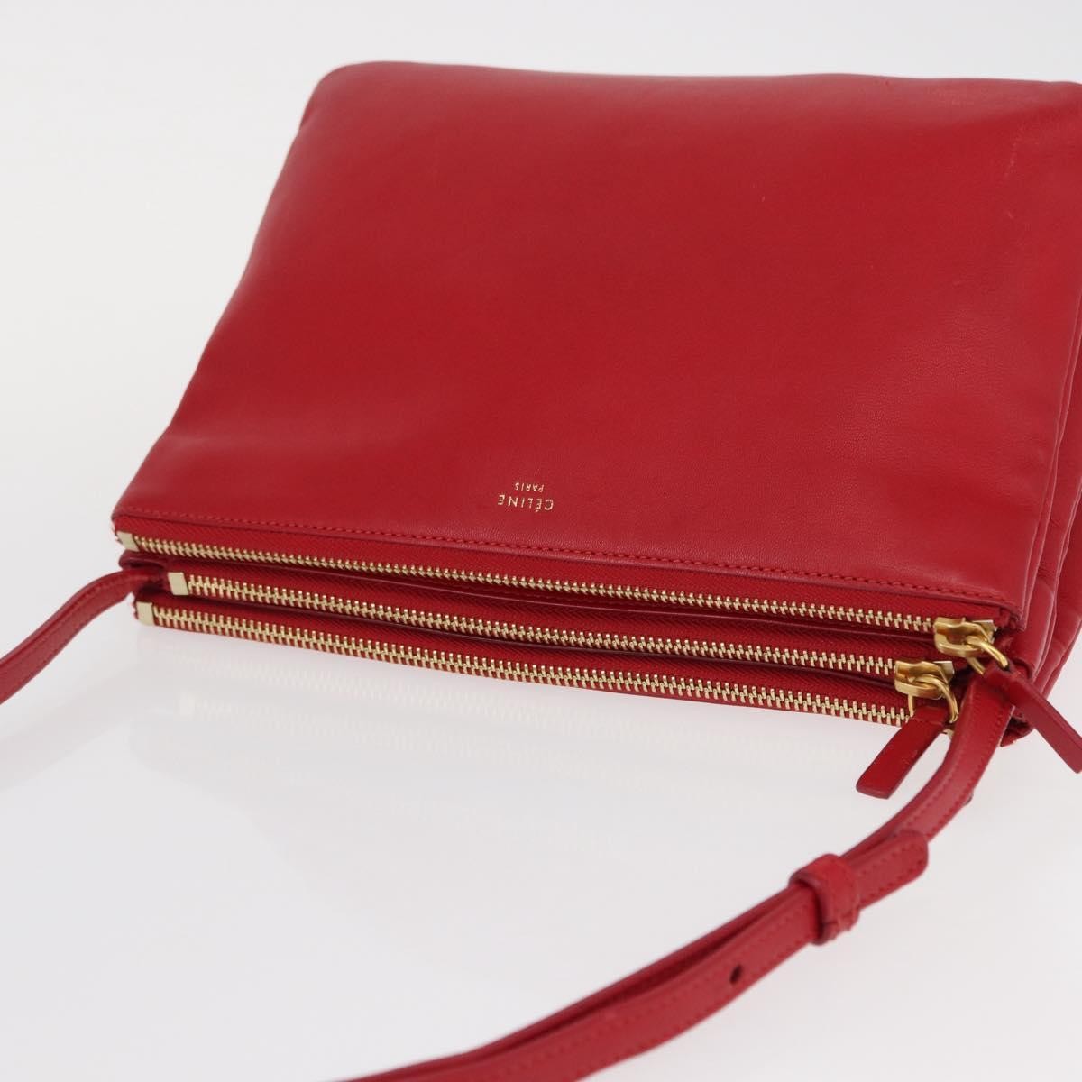 Celine Trio Crossbody Bag Leather, RED, LEATHER, Shoulder bag