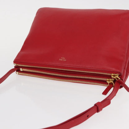 Celine Trio Crossbody Bag Leather, RED, LEATHER, Shoulder bag