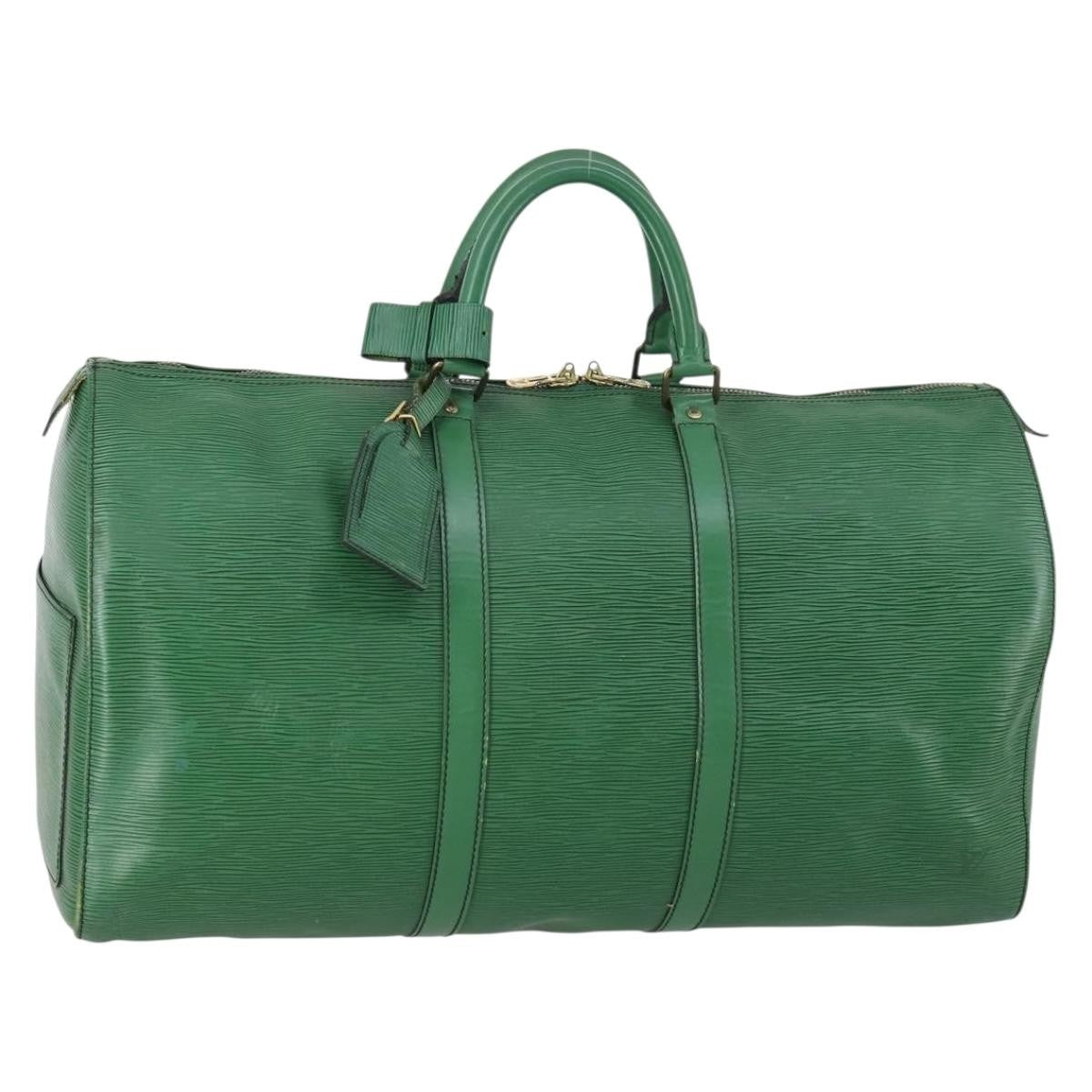 Louis Vuitton Keepall Bag Epi Leather, GREEN, LEATHER, Travel bag