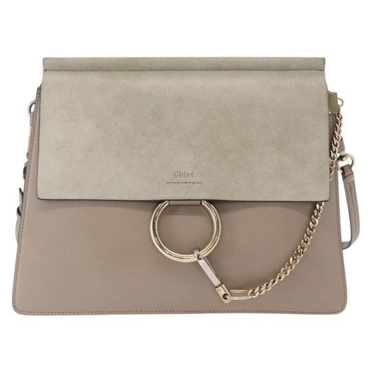 Chloe Faye Shoulder Bag Leather and Suede, BEIGE, SUEDE, Shoulder bag
