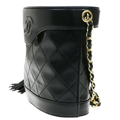 Chanel Vintage Tassel Box Bag Quilted Leather, BLACK, LEATHER, Shoulder bag