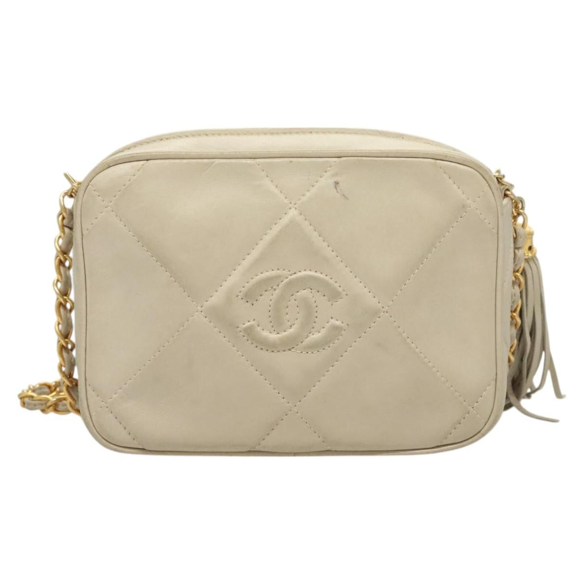 Chanel Camera CC Tassel Bag Leather, BEIGE, LEATHER, Crossbody bag