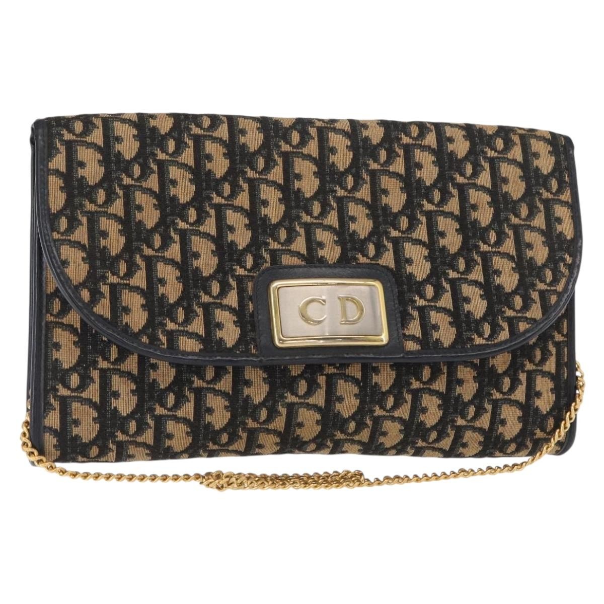 Christian Dior Vintage CD Chain Flap Shoulder Bag Diorissimo Canvas, NAVY, CANVAS, Shoulder bag