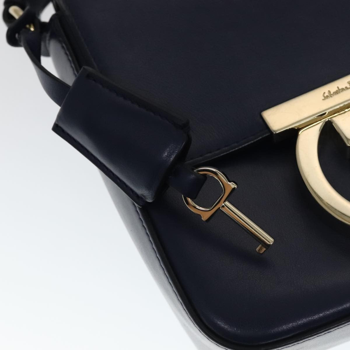 Salvatore Ferragamo Tassel Gancini Lock Flap Shoulder Bag Leather, NAVY, LEATHER, Shoulder bag
