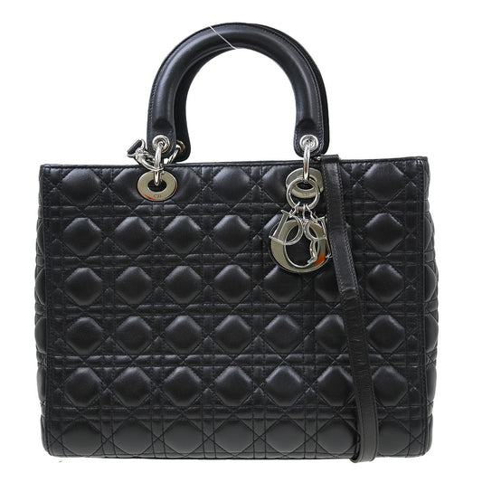 Christian Dior Vintage Lady Dior Bag Cannage Quilt Lambskin, Black, Leather, Handbag