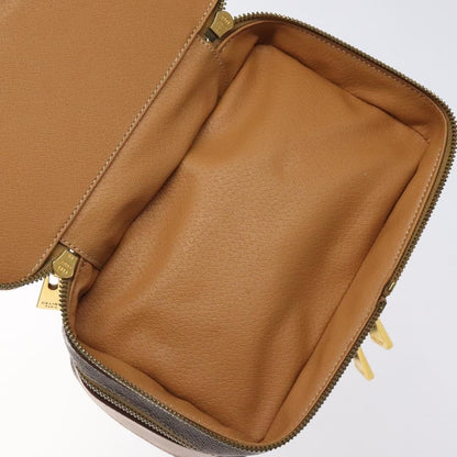 Celine Vintage Double Zip Vanity Case Macadam Coated Canvas, BROWN, CANVAS, Toiletry Case
