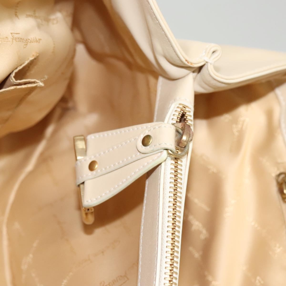 Salvatore Ferragamo Gancini Shoulder Bag Leather, WHITE, LEATHER, Handbag