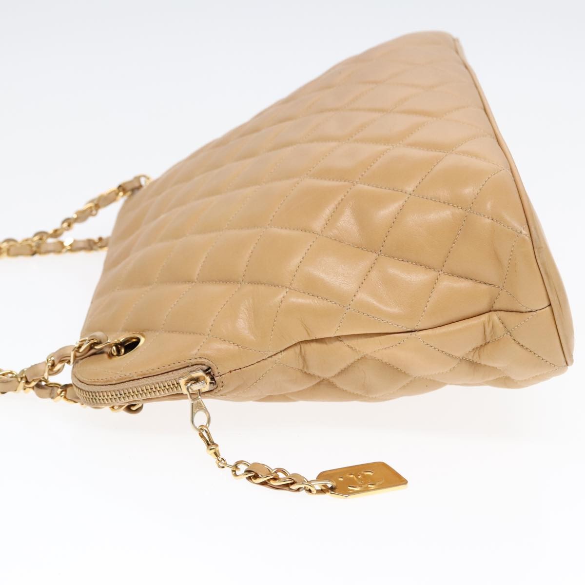 Chanel Vintage Chain Shoulder Bag Quilted Lambskin, BEIGE, LEATHER, Shoulder bag