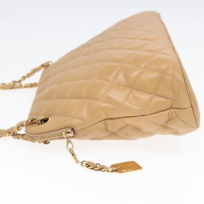 Chanel Vintage Chain Shoulder Bag Quilted Lambskin, BEIGE, LEATHER, Shoulder bag