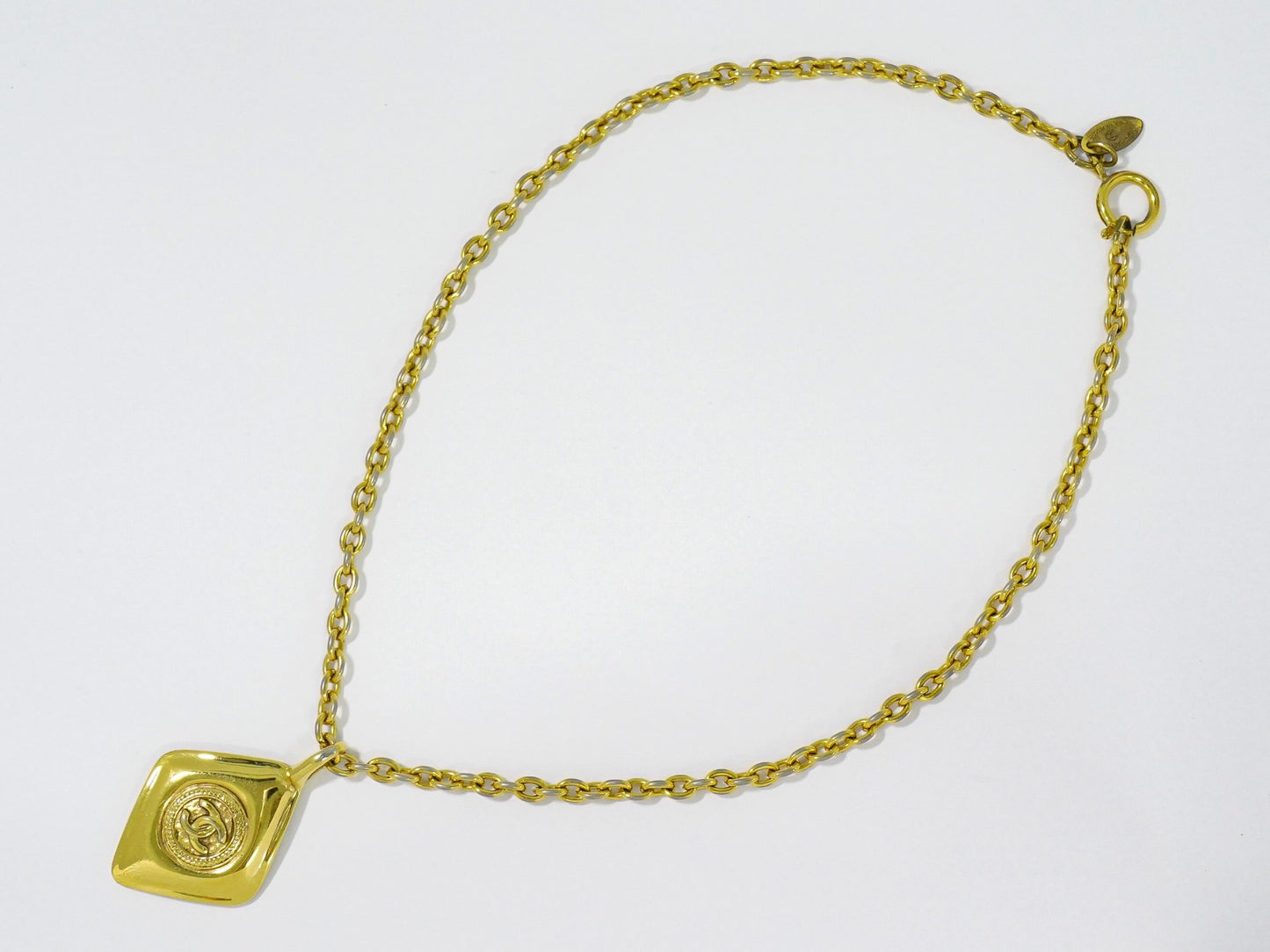 Chanel Vintage CC Pendent Necklace Plated Metal, GOLD, GOLD_PLATED, Necklace