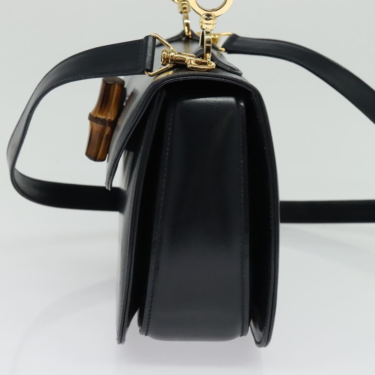 Gucci Vintage Convertible Bamboo Top Handle Bag Leather, NAVY, LEATHER, Handbag