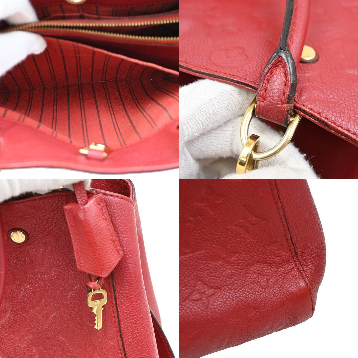 Louis Vuitton Montaigne Handbag Monogram Empreinte Leather, RED, LEATHER, Handbag