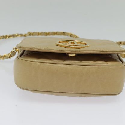 Chanel Logo Chain Shoulder Bag Leather, BEIGE, LEATHER, Shoulder bag
