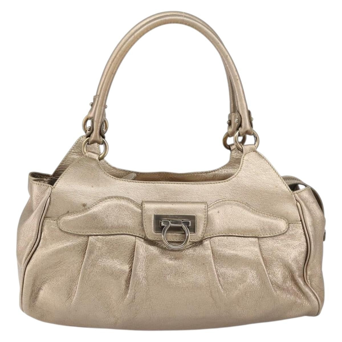 Salvatore Ferragamo Gancini Tote Leather, GOLD, LEATHER, Tote bag