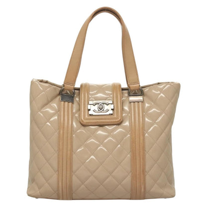 Chanel Quilted Boy Tote Quilted Aged Glazed Aged Calfskin, BEIGE, PATENT_LEATHER, Tote bag