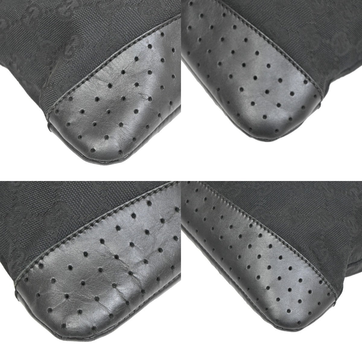 Gucci Zip Messenger GG Canvas with Perforated Leather, BLACK, CANVAS, Shoulder bag