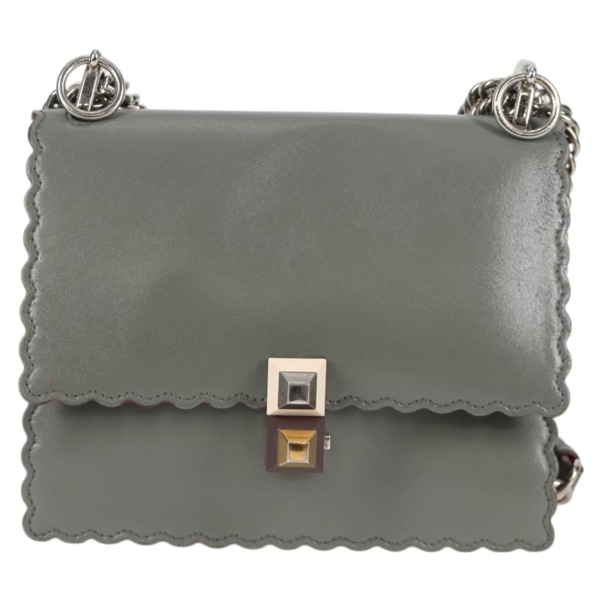 Fendi Kan I Bag Leather, GRAY, LEATHER, Handbag
