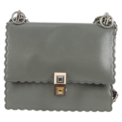 Fendi Kan I Bag Leather, GRAY, LEATHER, Handbag