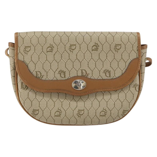 Christian Dior Vintage Honeycomb Shoulder Bag Canvas and Leather, BEIGE, CANVAS, Shoulder bag