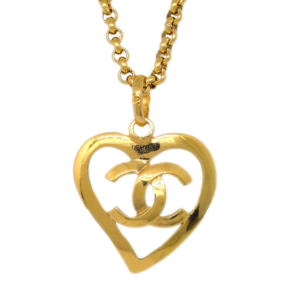 Chanel CC Heart Pendant Necklace Metal, GOLD, GOLD_PLATED, Necklace