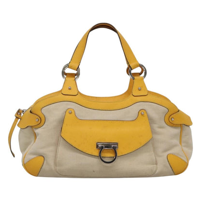 Salvatore Ferragamo Gancini handbag Canvas and Leather, YELLOW, CANVAS, Handbag