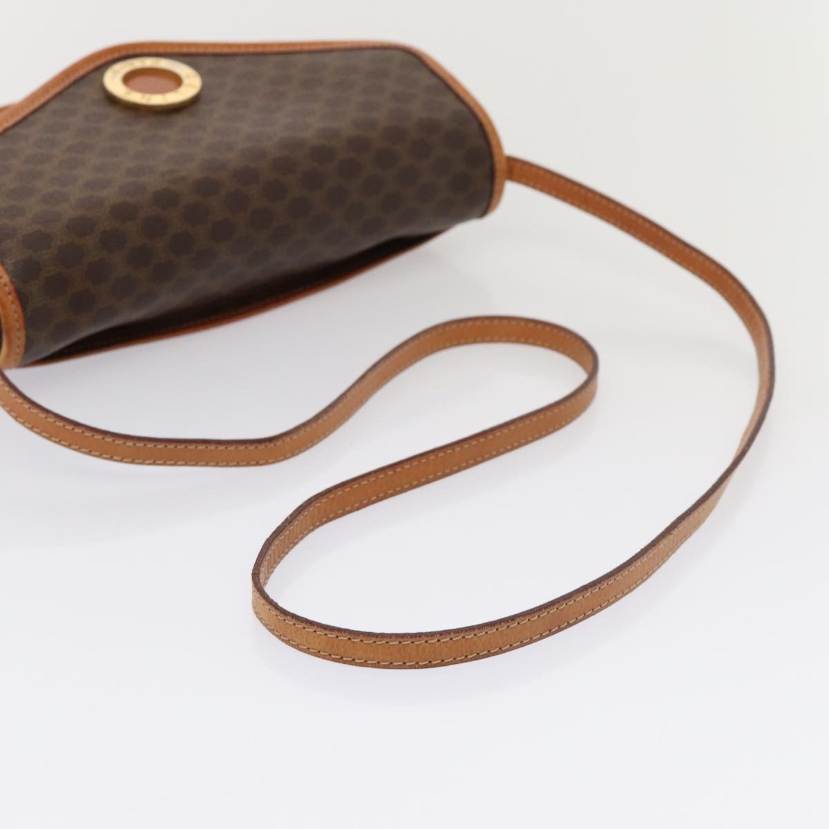 Celine Vintage Macadam Circle Logo Shoulder Bag Canvas and Leather, BROWN, CANVAS, Shoulder bag