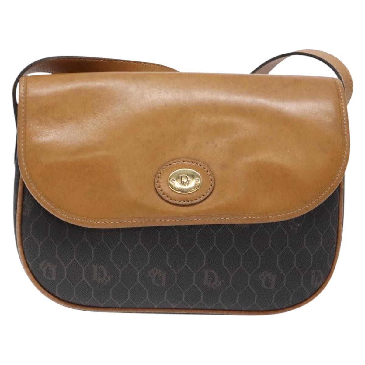 Christian Dior Vintage Honeycomb Flap Crossbody Bag Canvas and Leather, BLACK, CANVAS, Crossbody bag