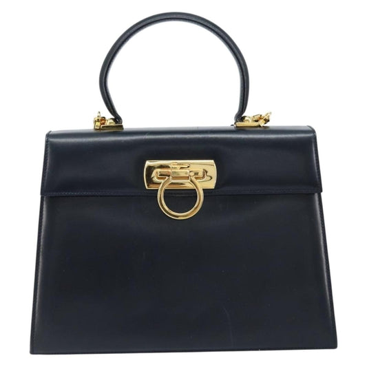 Salvatore Ferragamo Gancini Convertible Top Handle Bag Leather, Navy, Leather, Handbag