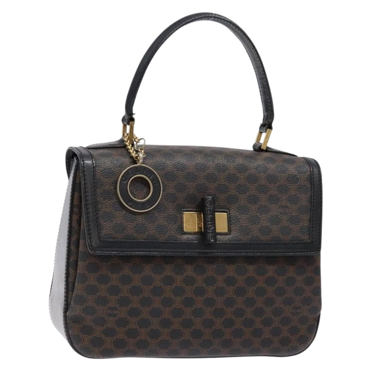 Celine Vintage Convertible Top Handle Bag Macadam Coated Canvas, BLACK, CANVAS, Handbag