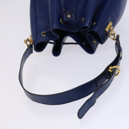 Celine Circle logo Leather, BLUE, LEATHER, Shoulder bag