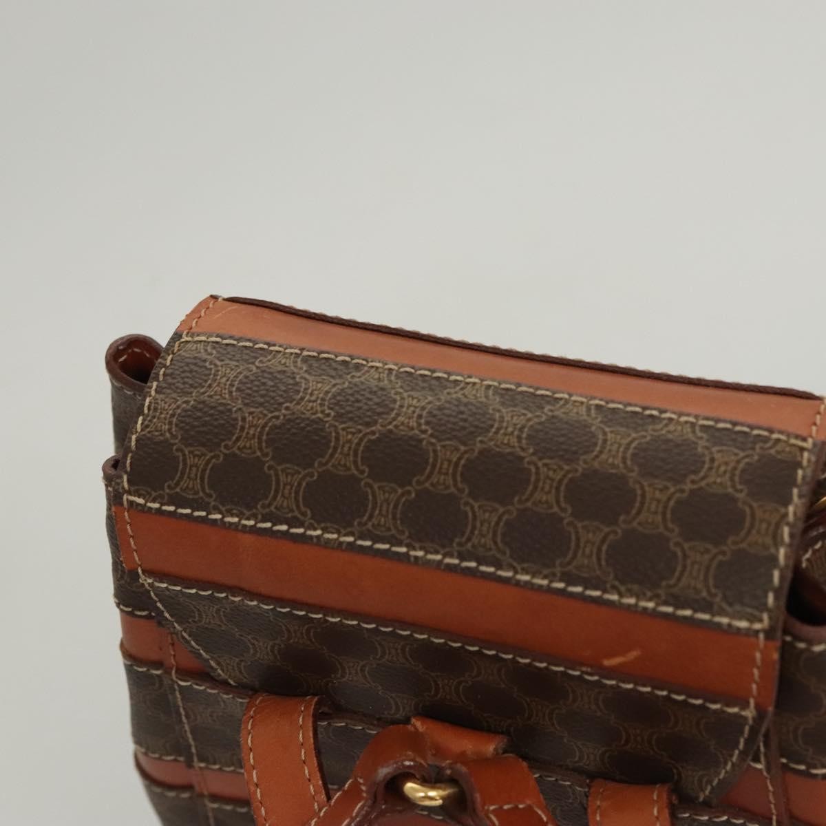 Celine Vintage Drawstring Flap Backpack Macadam Coated Canvas, BROWN, CANVAS, Backpack