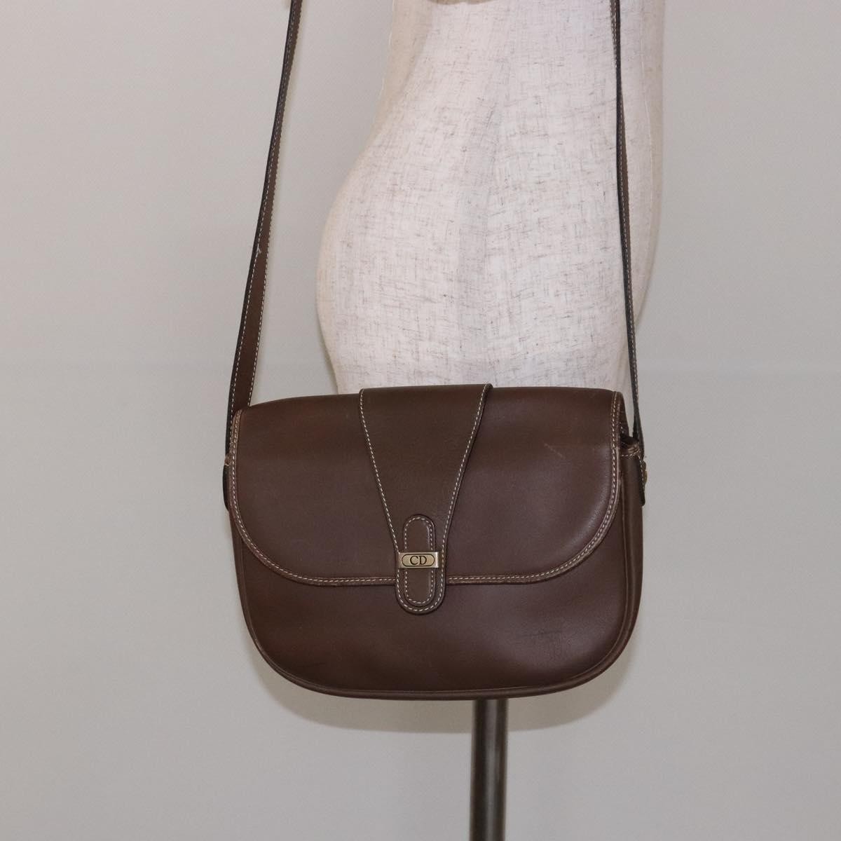 Christian Dior Vintage CD Flap Shoulder Bag Leather, BROWN, LEATHER, Shoulder bag