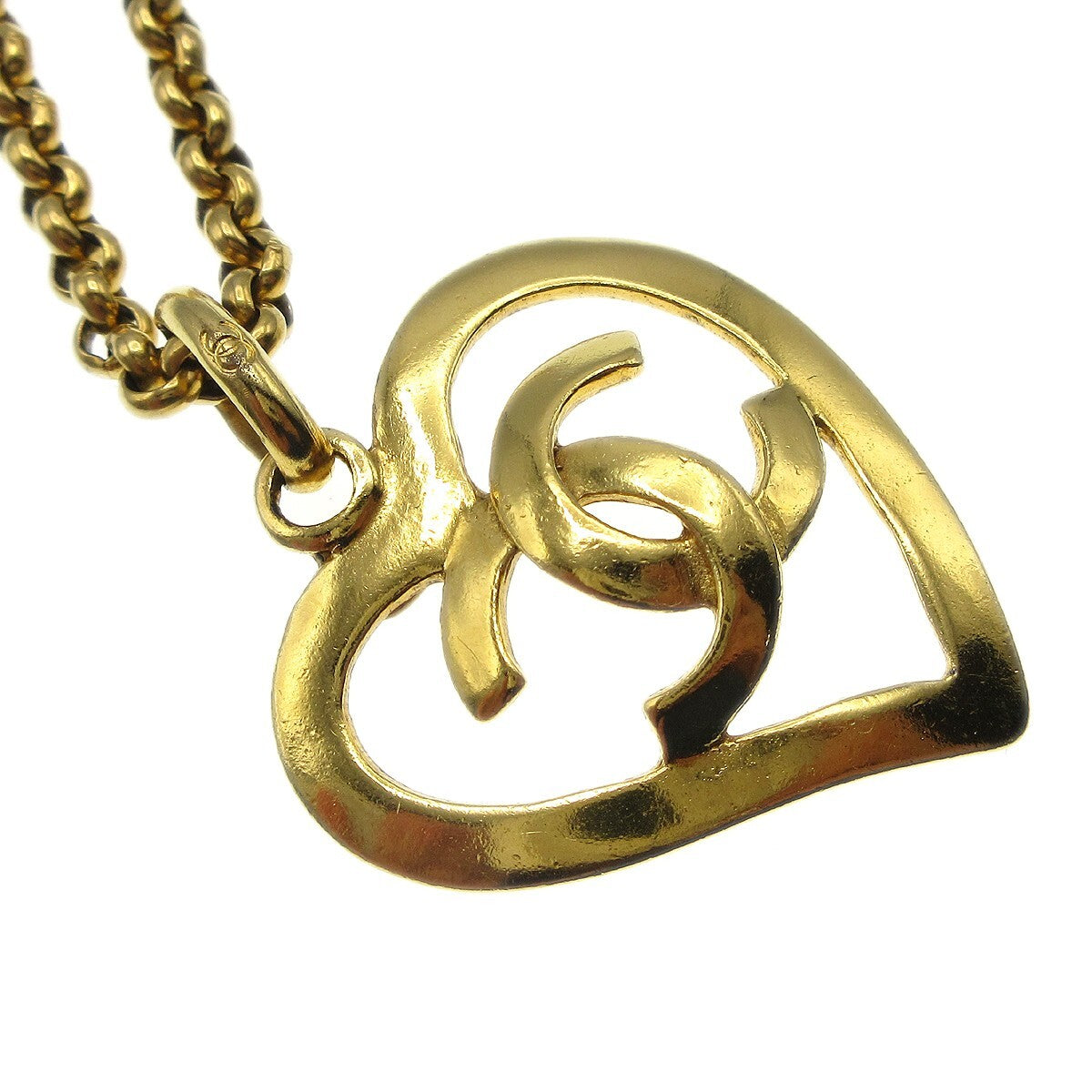 Chanel CC Heart Pendant Necklace Metal, GOLD, GOLD_PLATED, Necklace