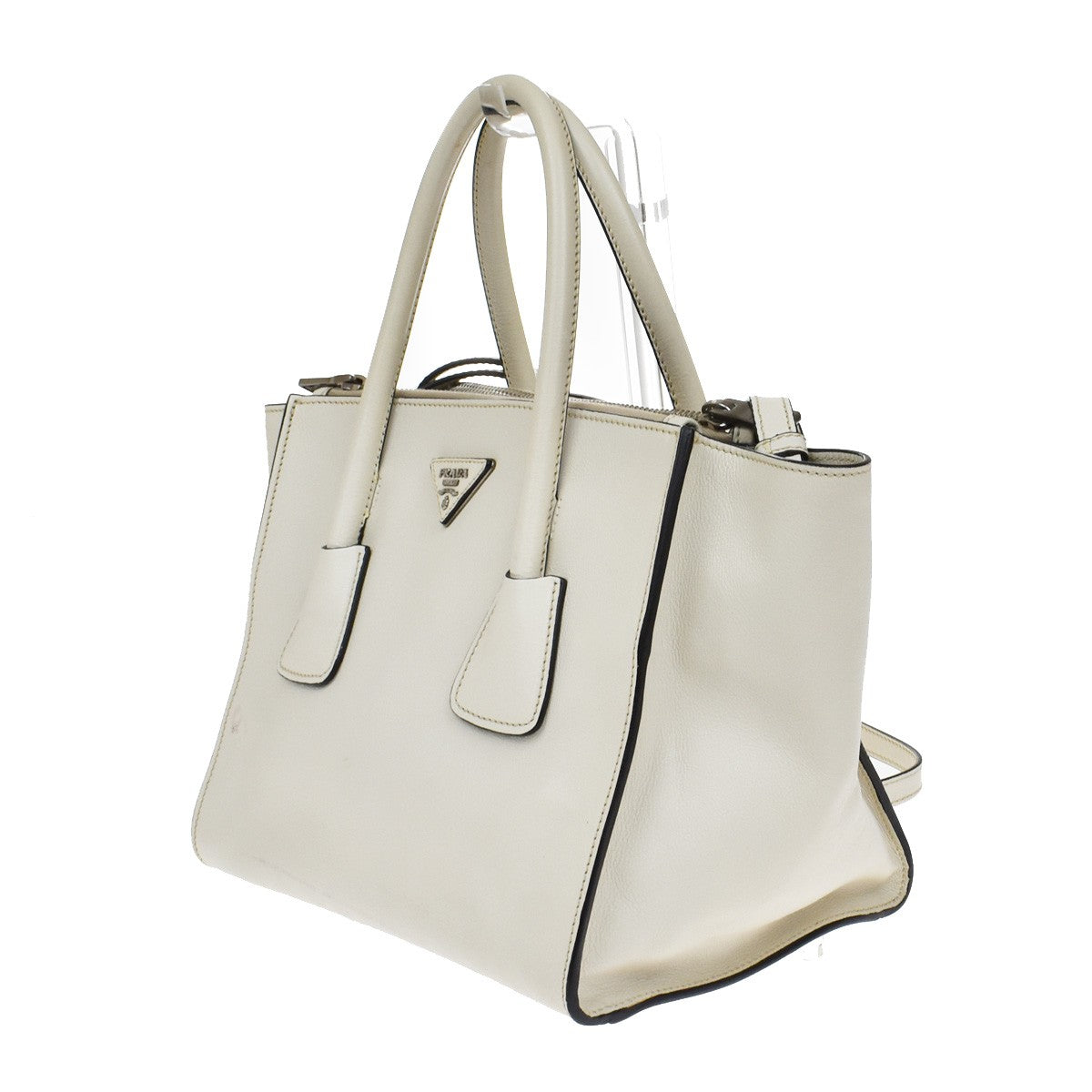 Prada Twin Pocket Shopping Tote City Calfskin, WHITE, LEATHER, Handbag